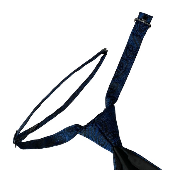 Pronto Uomo Formal Tie Set Pre-Tied Adjustable Blue and Black Paisley - Picture 5 of 11